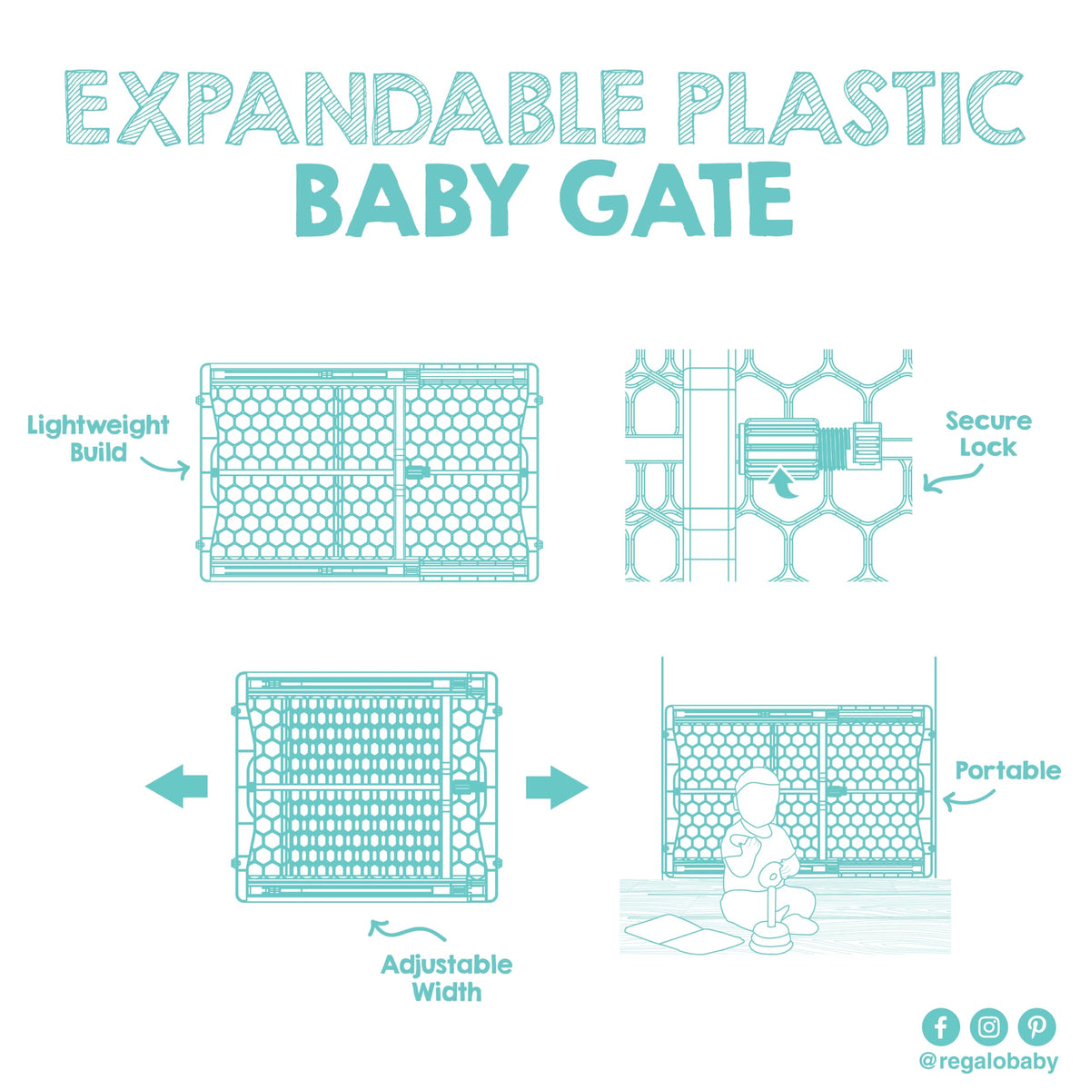 Regalo 28"-42" Expandable Plastic Baby Gate, Bottom of Stairs & Doorways