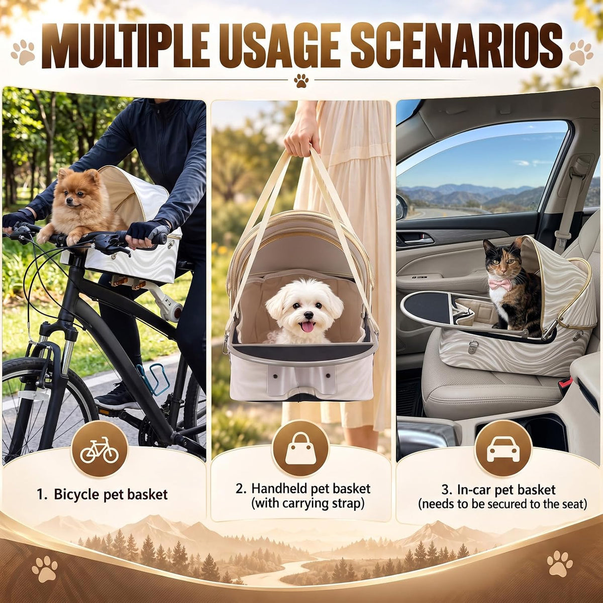 BBTO Middle Mount Dog Bike Basket for 22 Lbs with Sunshade & Platform