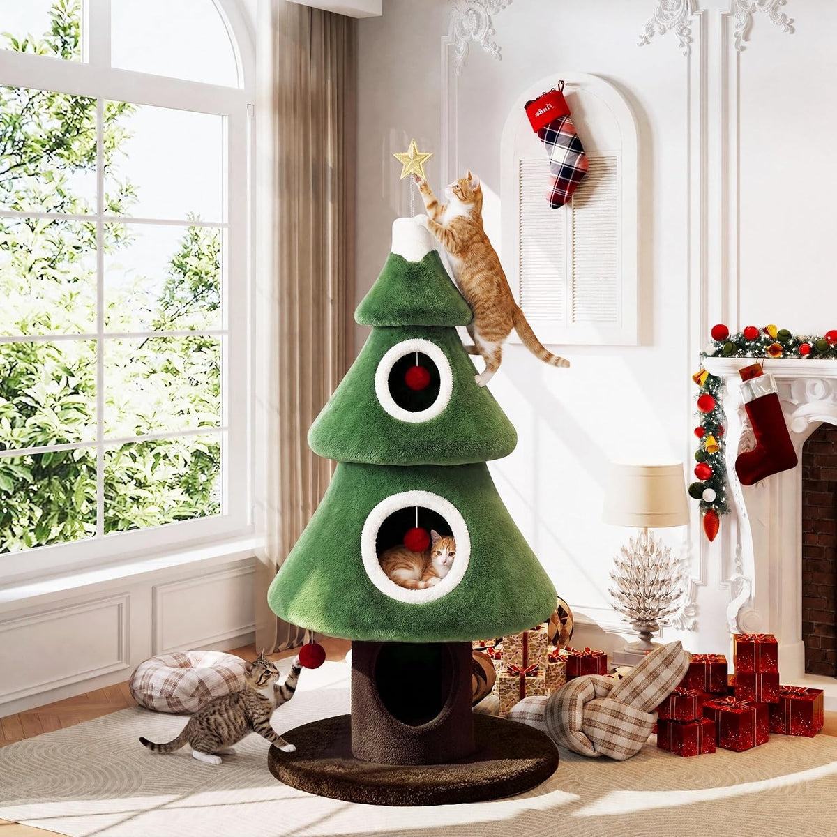 SHA CERLIN 76" Christmas Cat Tree Tower, Multi-Level Condo for Indoor Cats