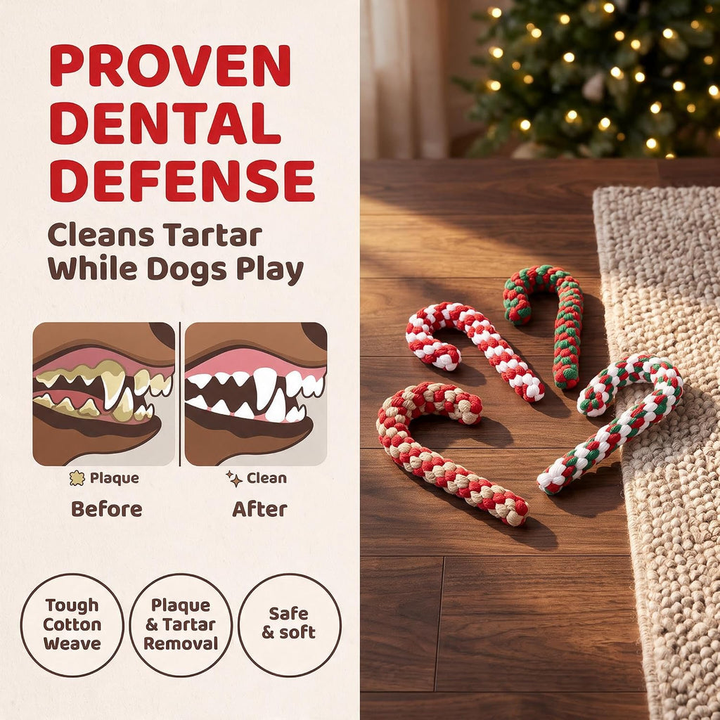 4 Pack Christmas Dog Rope Toys, Candy Cane Pet Toys for Interactive Play