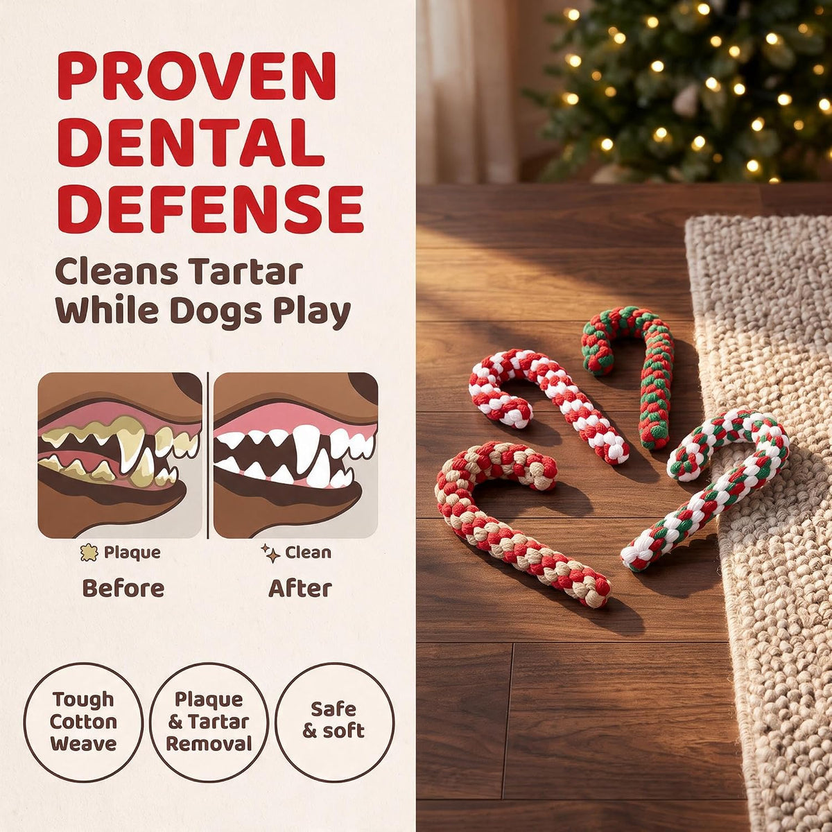 4 Pack Christmas Dog Rope Toys, Candy Cane Pet Toys for Interactive Play