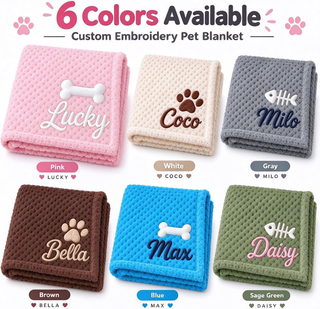 Personalized Pet Blanket Custom Name Embroidered Dog Cat Blanket Soft Throw