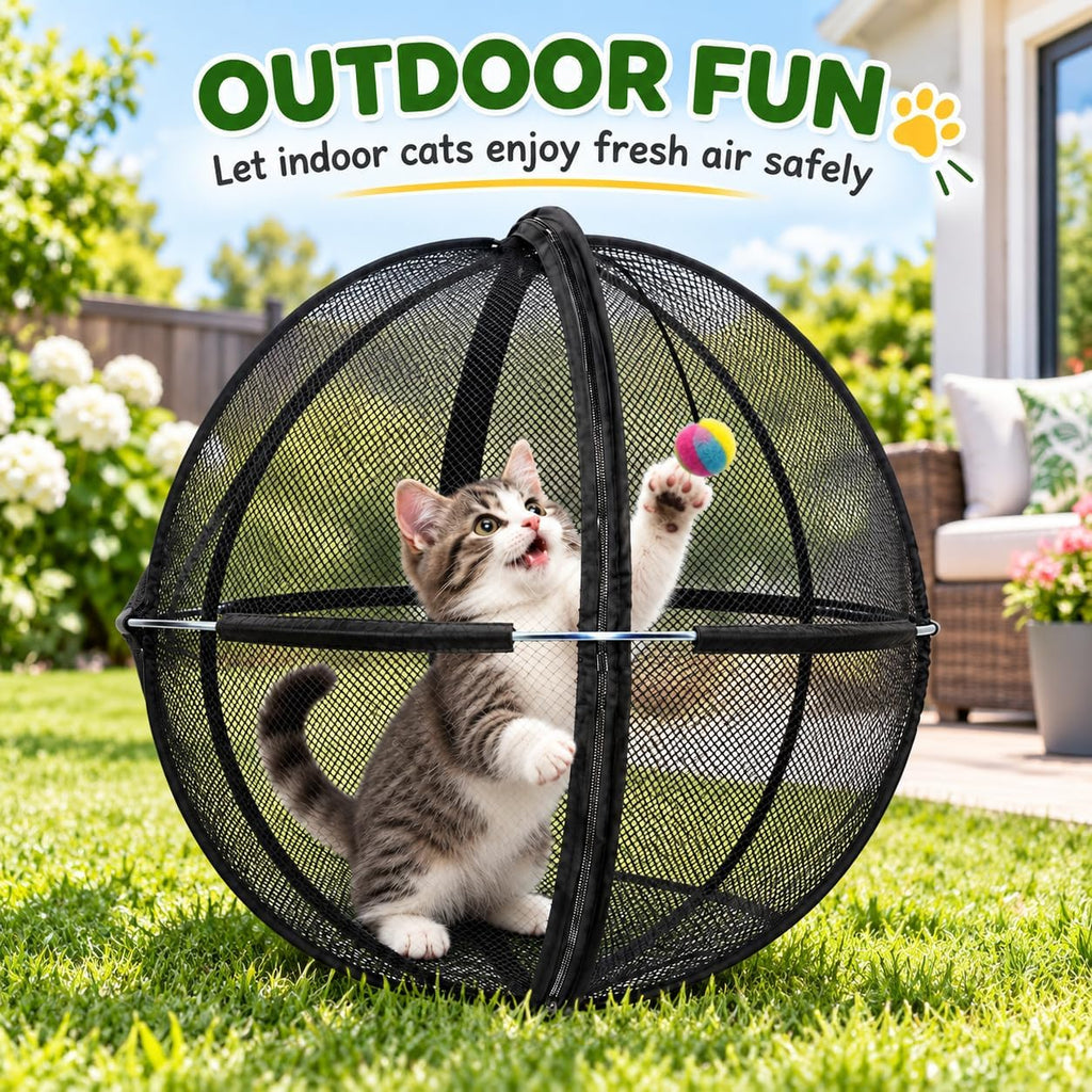Cat Outdoor Enclosure, Rolling Cat Ball, Foldable Mesh Playpen for Outside