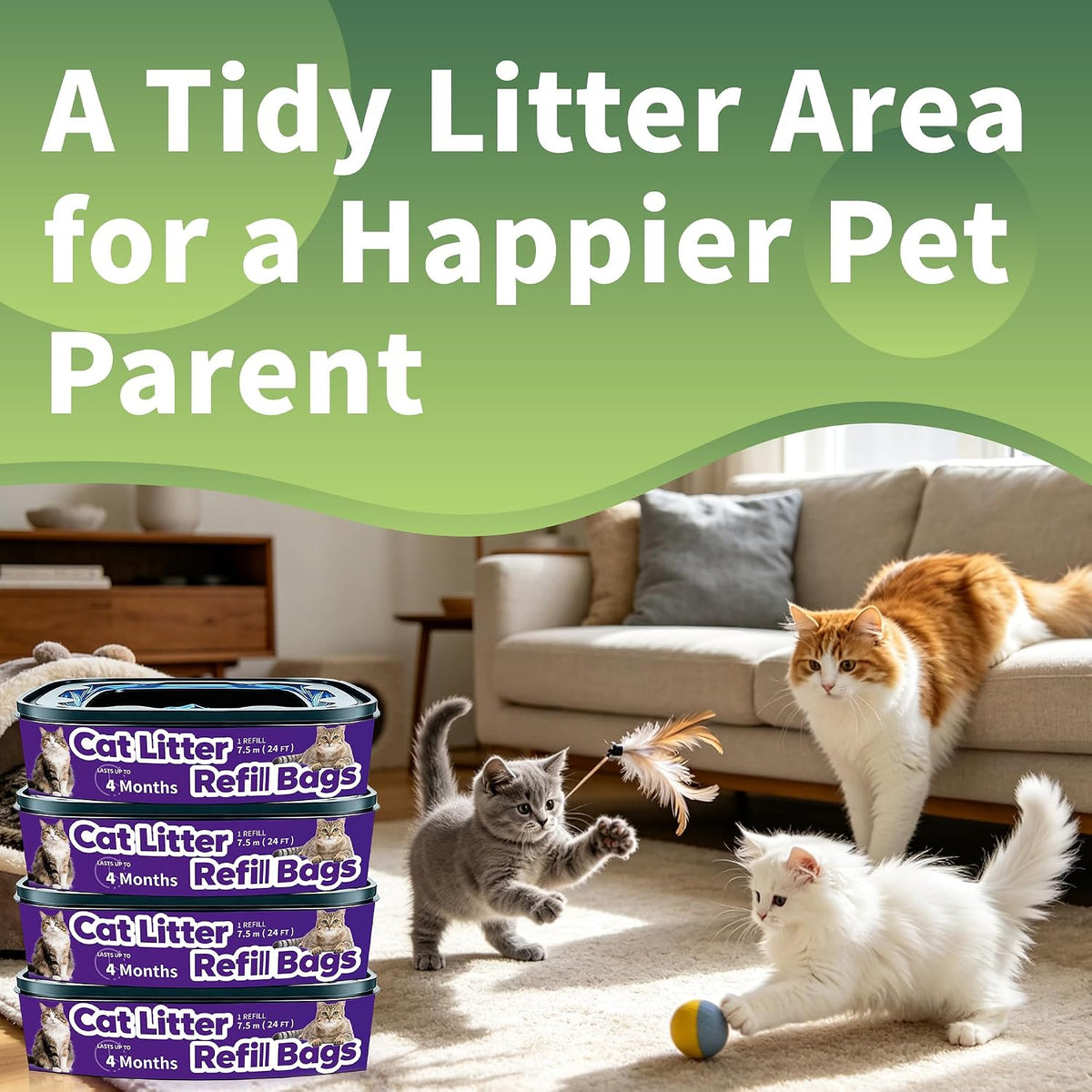 Jumbo 4-Pack Cat Litter Refill Bags Cartridge,96 total ft