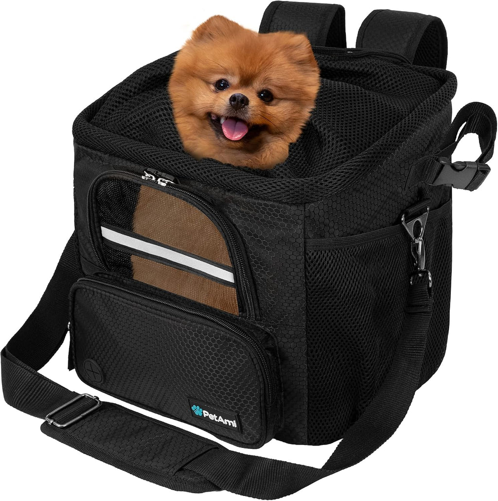 PetAmi Dog Bike Basket, Soft-sided Ventilated Pet Carrier Backpack, Black