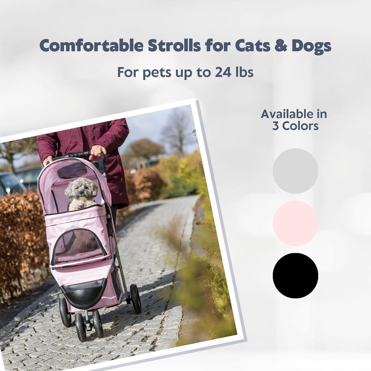 Trixie Foldable Pet Stroller for Cats and Dogs, Pet Carrier Strolling Cart with Weather Cover, Storage Basket, Cup Holde