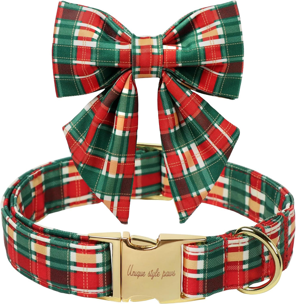 Christmas Dog Collar Bow Medium Girl Boy Dog-Red Polka M