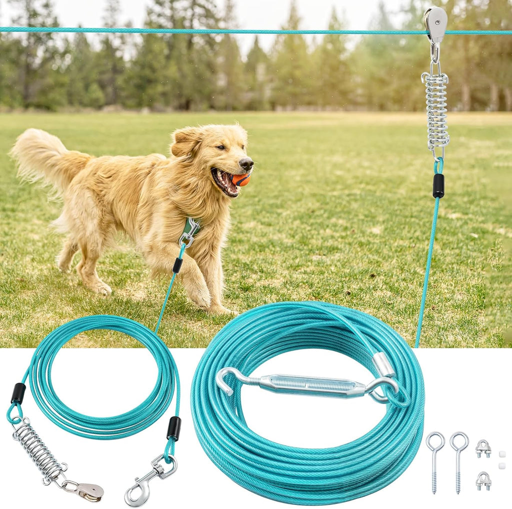 Dog Runner for Yard, Outdoor Dog Run, 100FT+15FT, Red