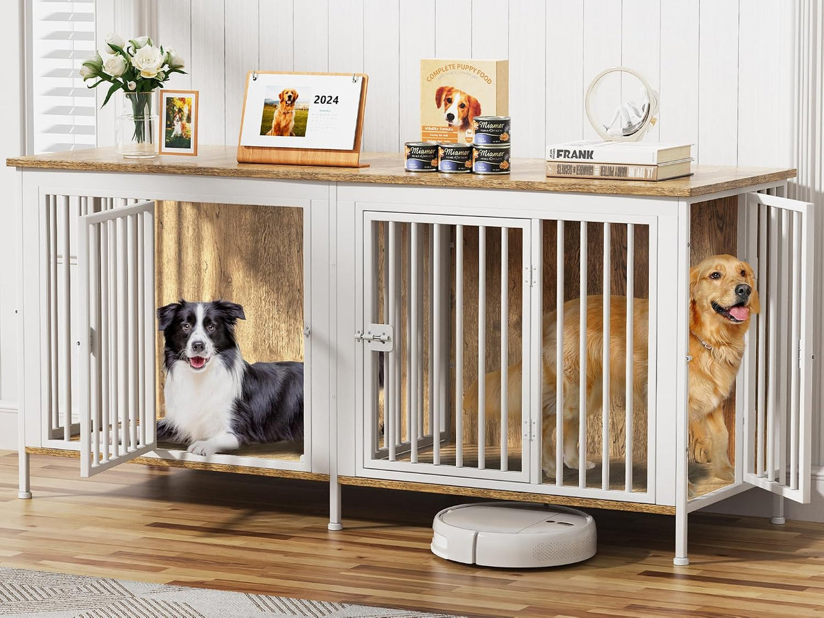 EasyCom 39.96" Dog Crate Furniture for 1 or 2 Dogs, Brown (DC102)