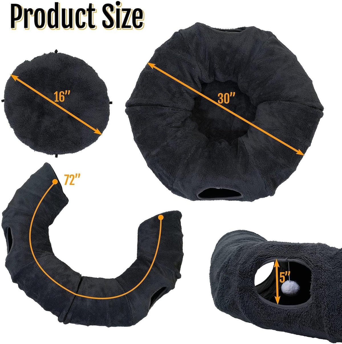 Cat Tunnel Bed with 2 Catnip Fish Toys, Interactive Cat Toys, Dark Grey