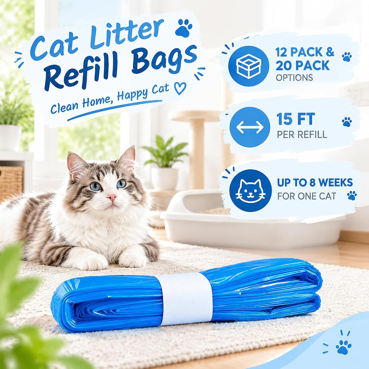 12 Pack Cat Litter Refill Bags Fit for Litter Genie Standard, Plus, XL Pail
