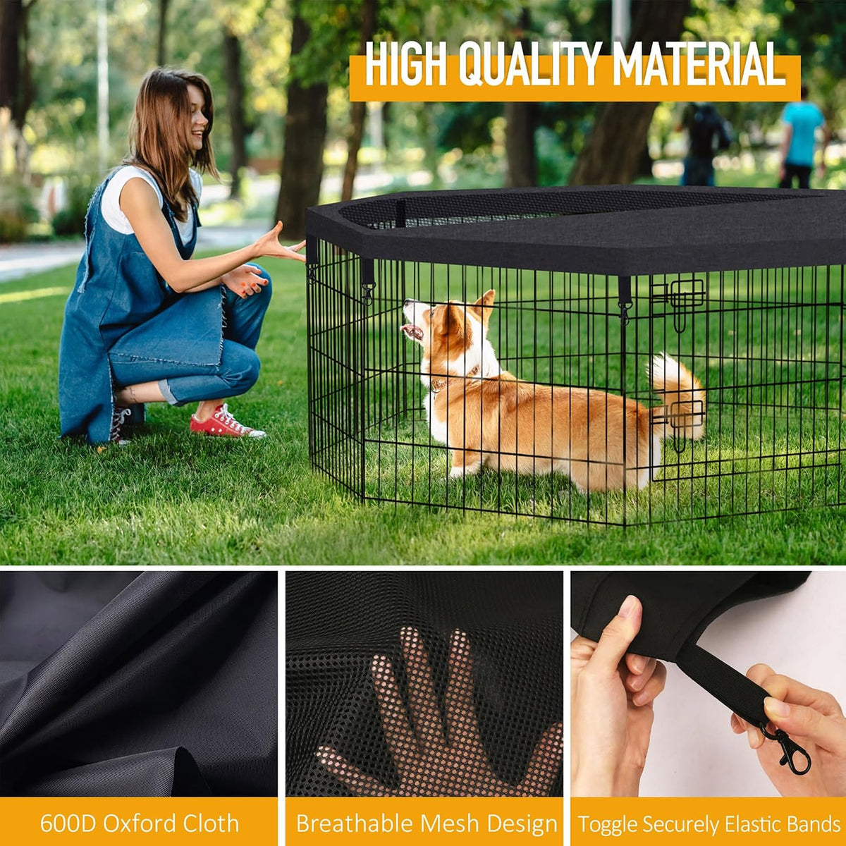 Dog Playpen Top Cover Only, for 8 Panel 24 Inch Wide Octagonal Mesh Black