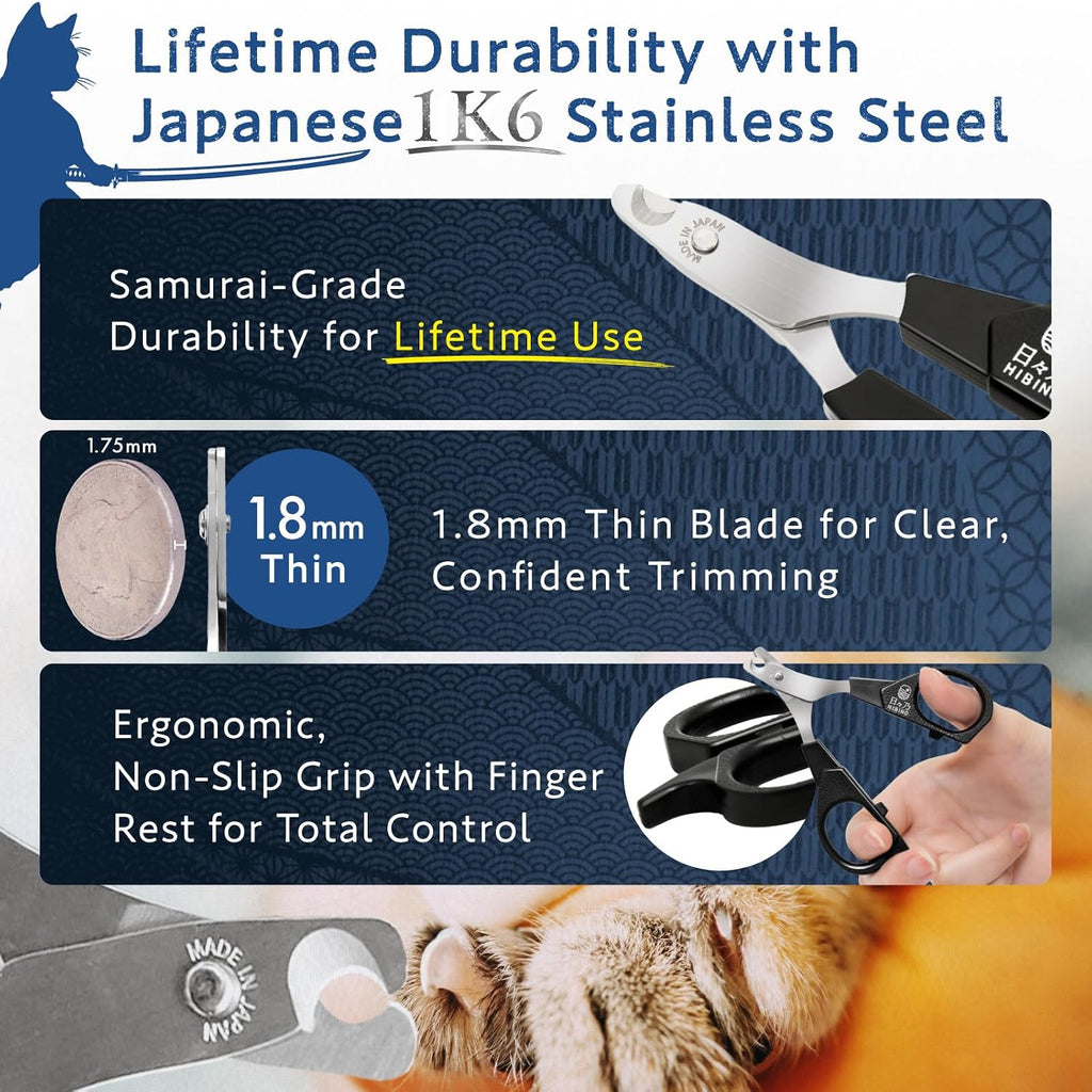 Samurai-Grade Cat Nail Clippers | Quiet Precision Trimmer, Black