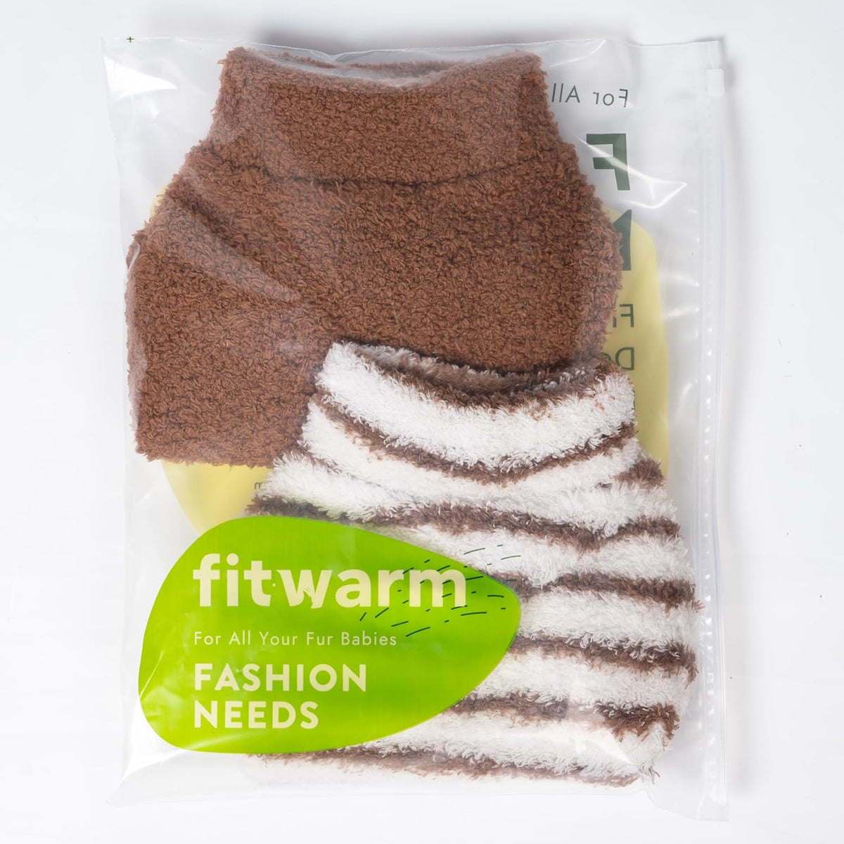 Fitwarm 2 Pack Striped Fleece Dog Sweater, Warm Winter Clothes for Small Dogs Boy Girl, Fuzzy Pet Outfit, White, Brown, 