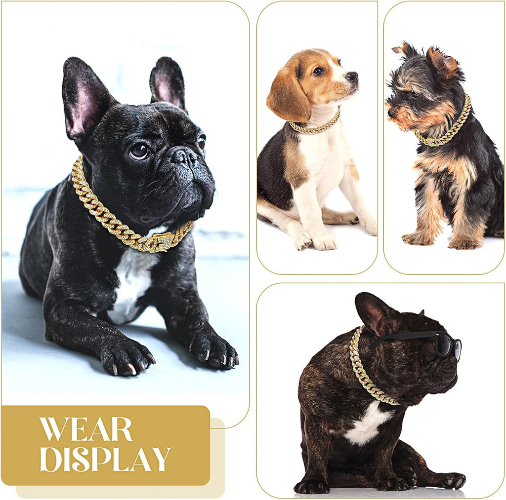 Dog Chain Cuban Dog Collar Pet Chain Necklace, 10 Inch, Gold