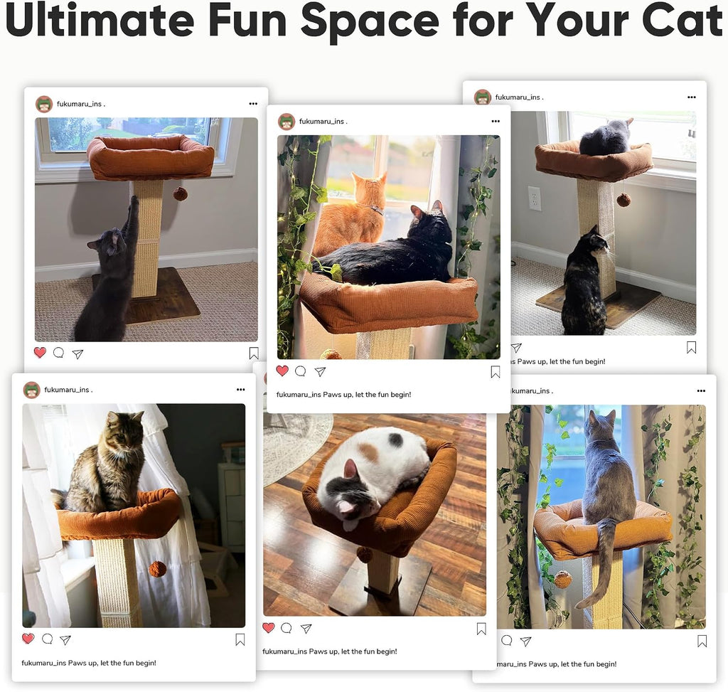 FUKUMARU Retro-Style Cat Scratching Post with Perch for Indoor Adult Cats
