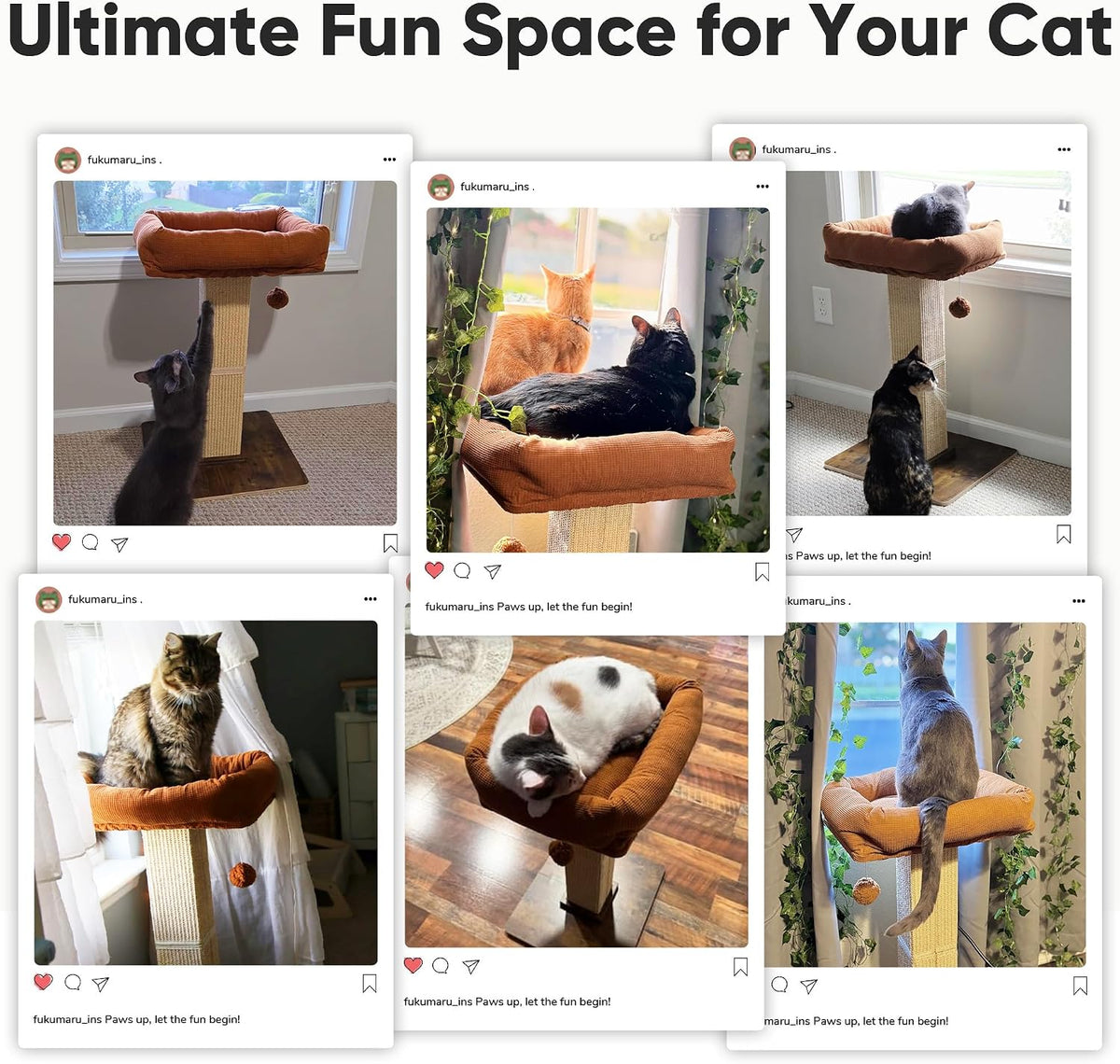 FUKUMARU Retro-Style Cat Scratching Post with Perch for Indoor Adult Cats