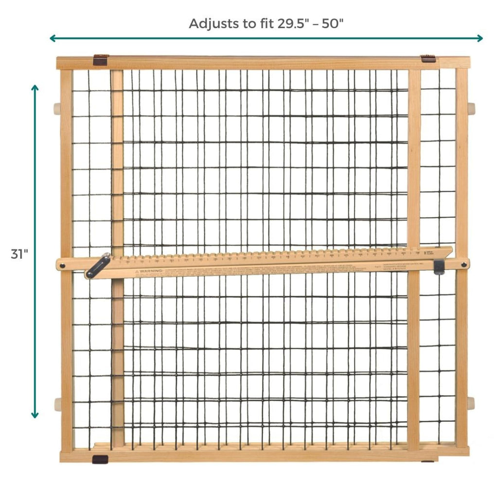 MYPET Wire Mesh Dog Gate: 29.5"-50" Wide, Pressure Mounted with No Tools; Expandable, Durable Pet Gates for Doors and Hallways, 31" Tall, Made with Sustainable Hardwood