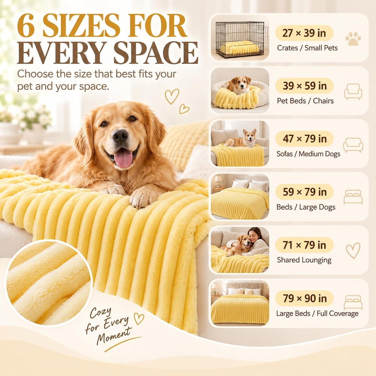 2027 NEW Emotional Support Blanket for Dogs (Yellow,27×39 in)