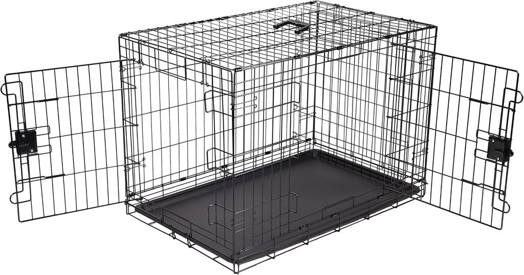 Amazon Basics Portable, Easy to Assemble, Foldable Metal Wire Dog Crate with Removable Tray, Double Door, Divider Panel,