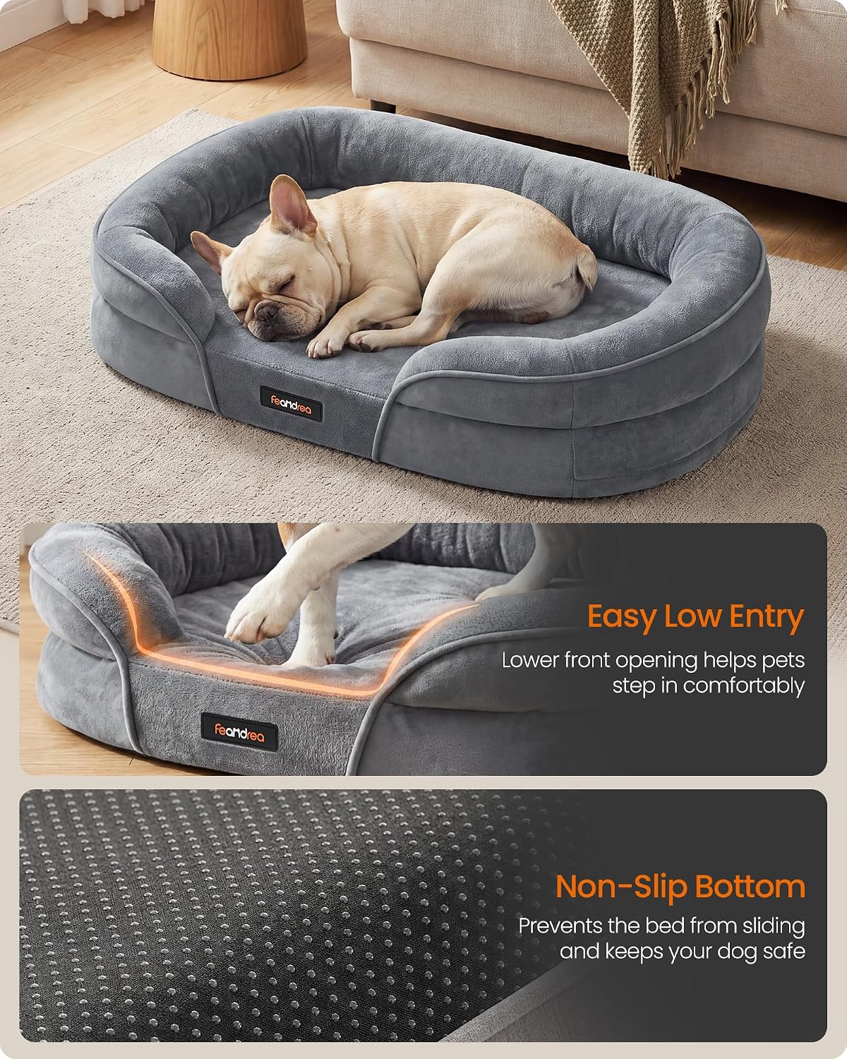 FEANDREA Orthopedic Dog Bed, 35" Dog Couch with Removable Washable Cover