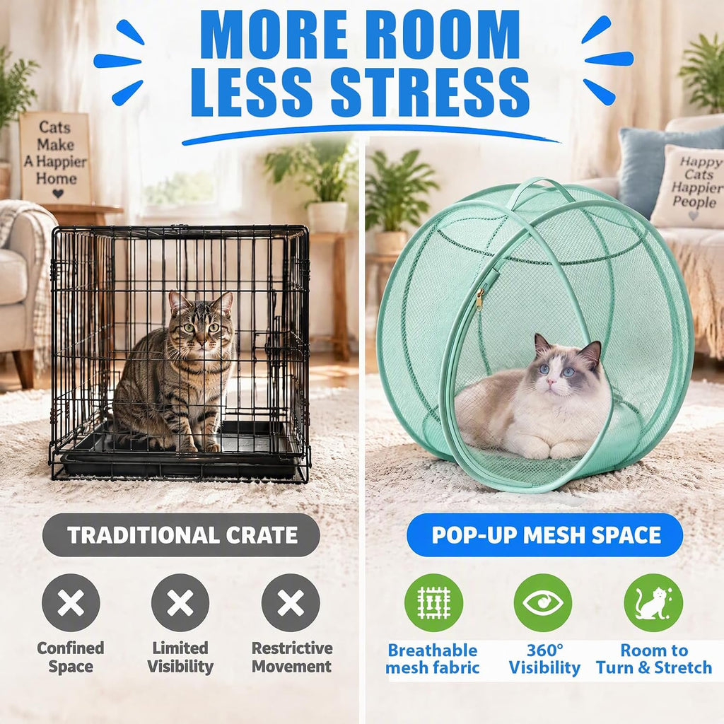 Rolling 360° Panoramic Cat Playpen Collapsible Breathable w/ Zipper