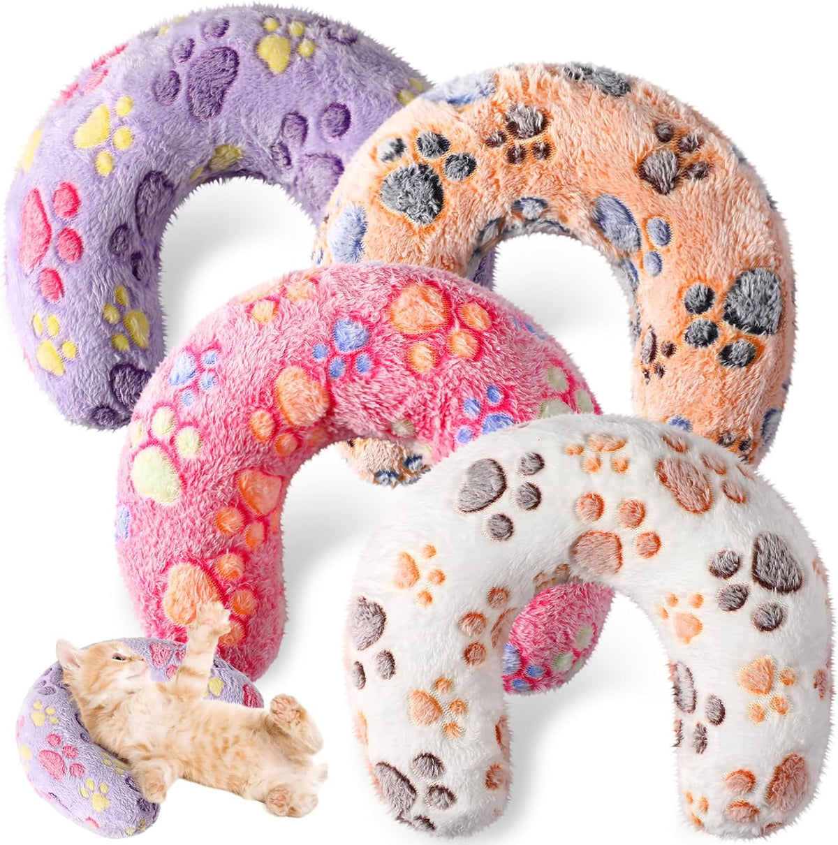 4 Pcs Cat Pillow Calming Pet Dog Neck Pillow, Paw, Medium