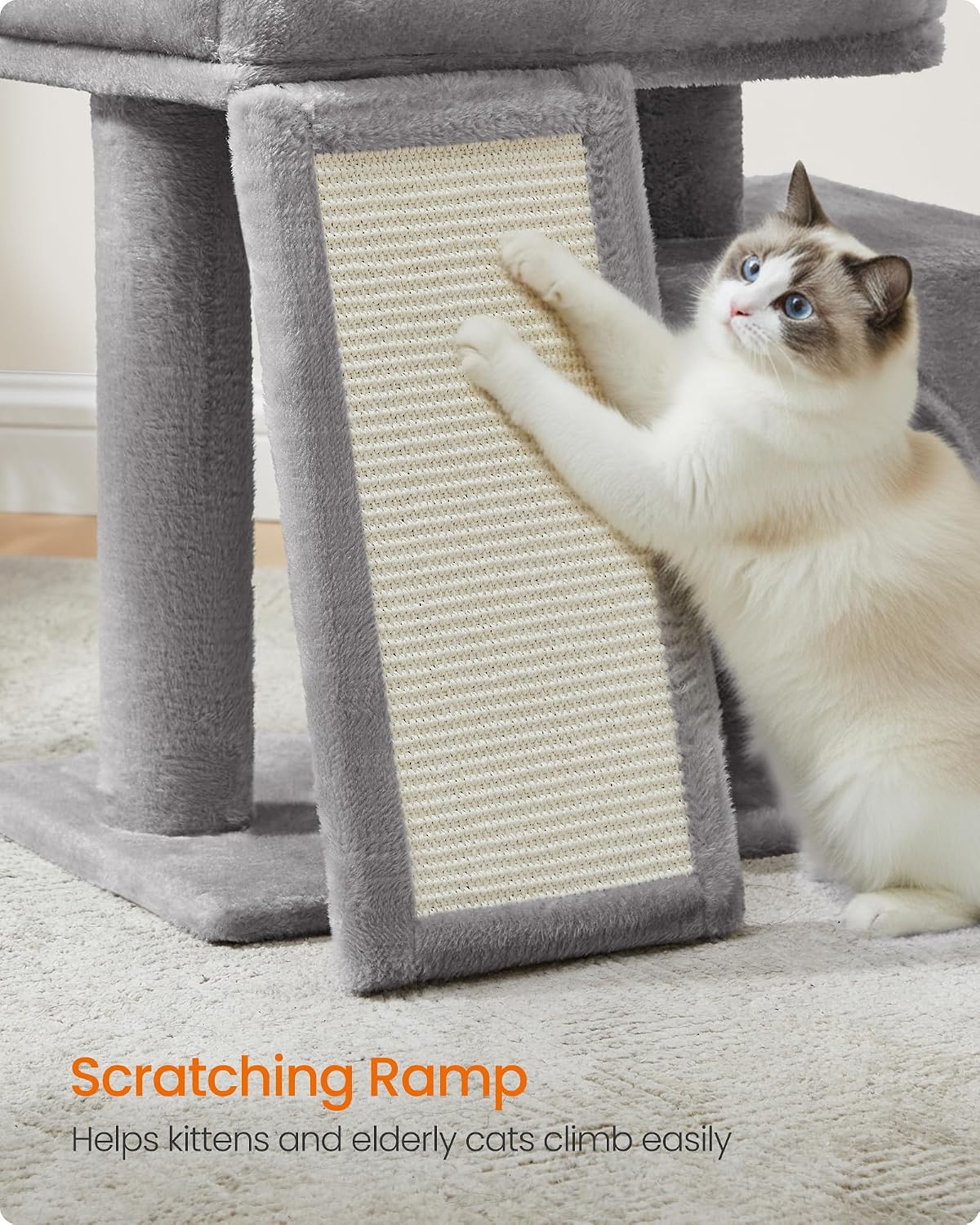 Feandrea Cat Tree, 18.3-in Small Cat Tower, Cute Kittens Condo, Dove Gray