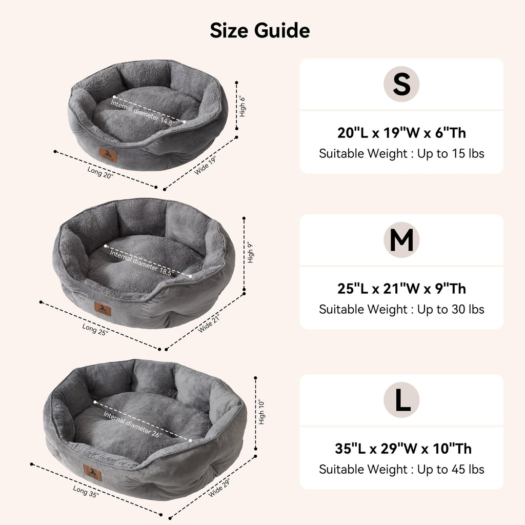 Asvin Small Dog Bed for Small Dogs, Cat Beds for Indoor Cats, Pet Bed for Puppy and Kitty, Extra Soft & Machine Washable with Anti-Slip & Water-Resistant Oxford Bottom, Grey, 20 inches