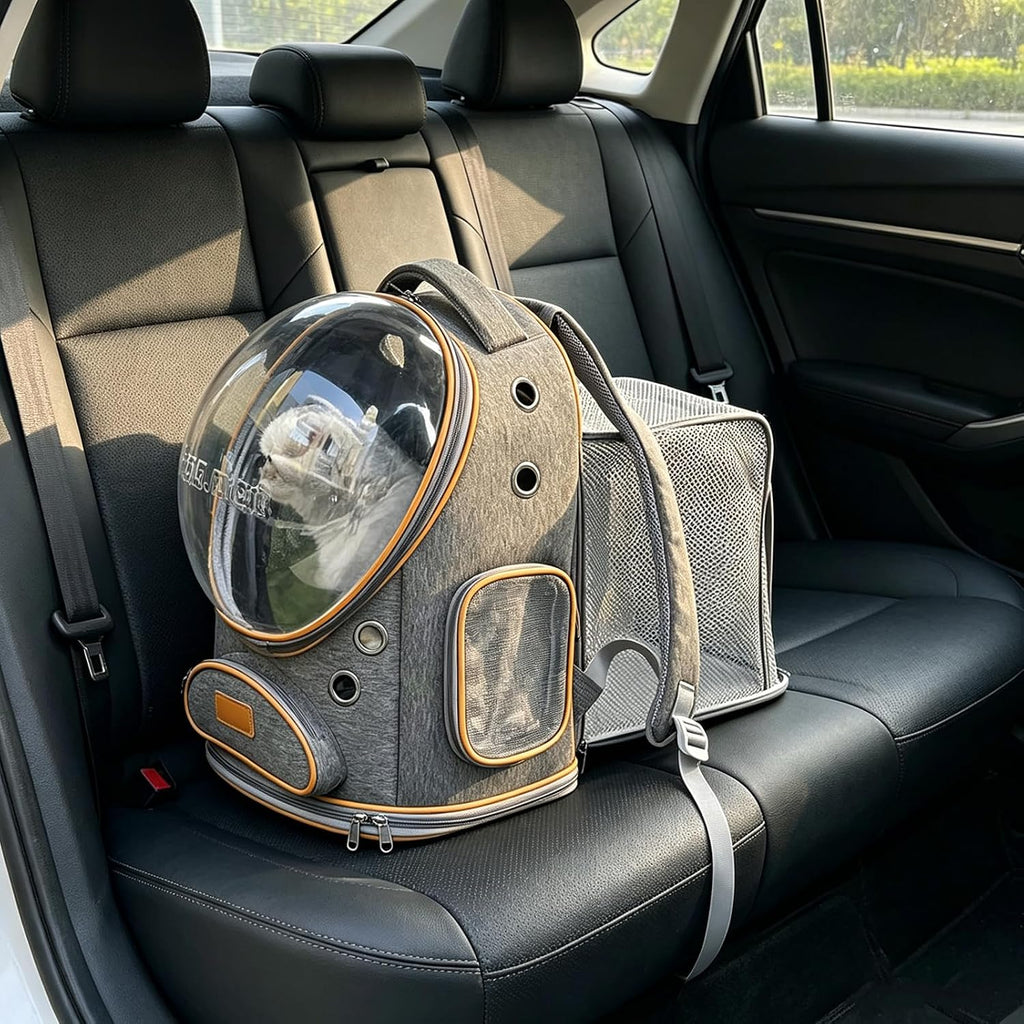 Cat Carrier Backpack with Trolley, Space Capsule Bubble Window (Gray)