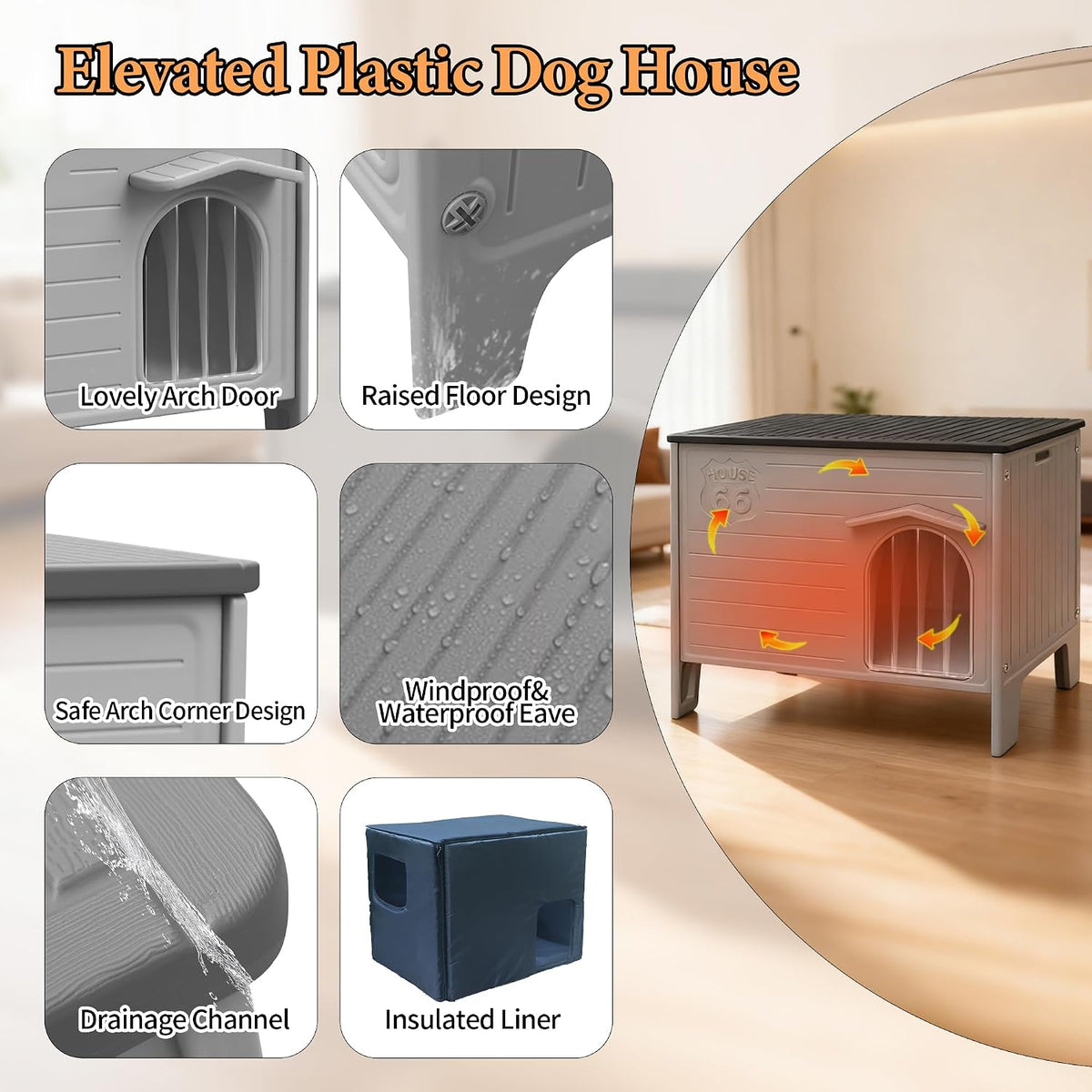Insulated Dog House Outdoor Weatherpoof Plastic Dogs Houses Indoor