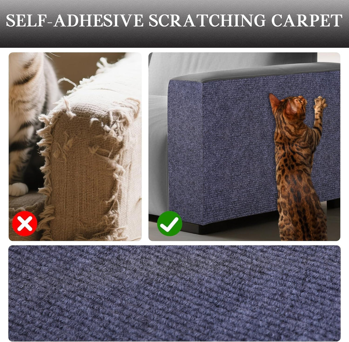 Cat Scratch Furniture Protector Couch Protector from cat Claws Self-Adhesive Carpet remnants Scratching Mat Trimmable DI