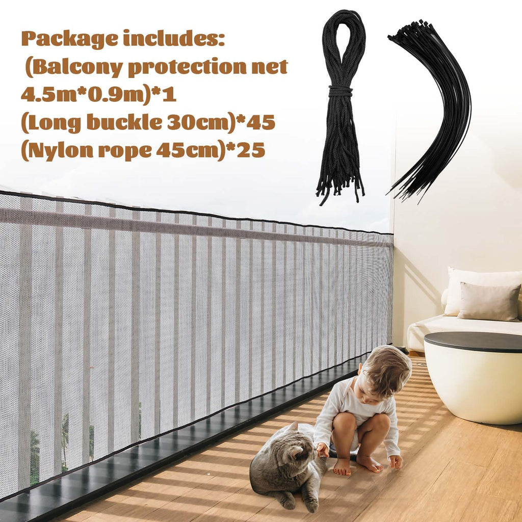 Hosuly Banister Guard Balcony Netting, 15 x 3 ft, Black, 1 Set