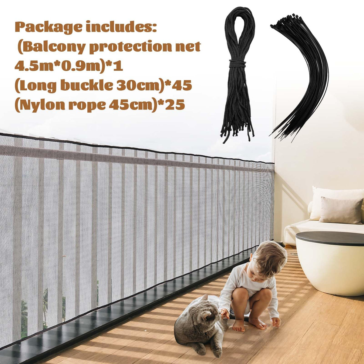 Hosuly Banister Guard Balcony Netting, 15 x 3 ft, Black, 1 Set
