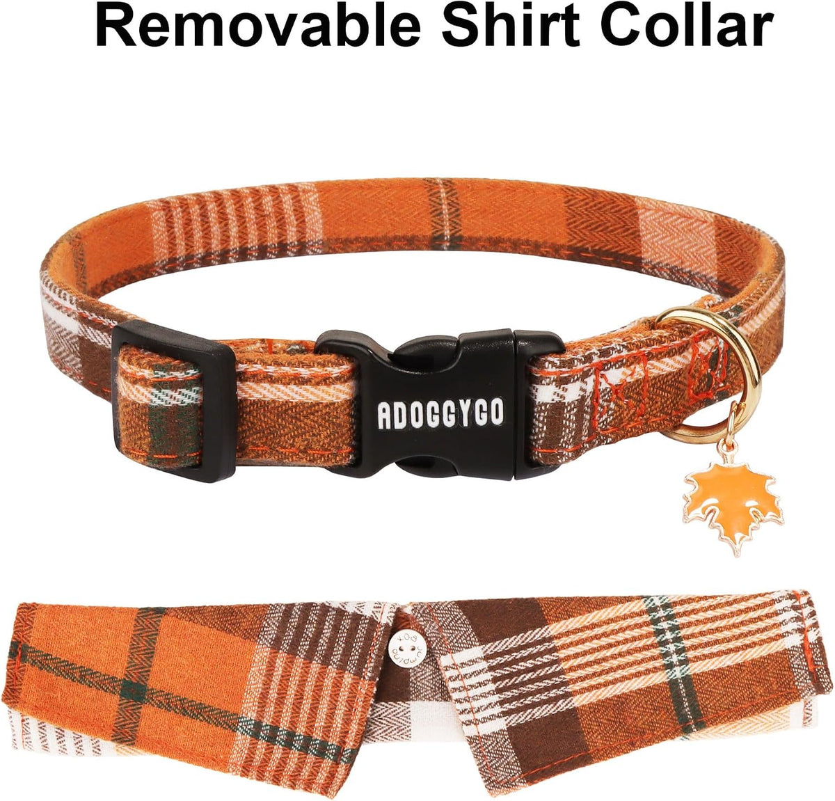 Fall Dog Collar 2 Pack, Orange Plaid Thanksgiving Shirt Collar, M