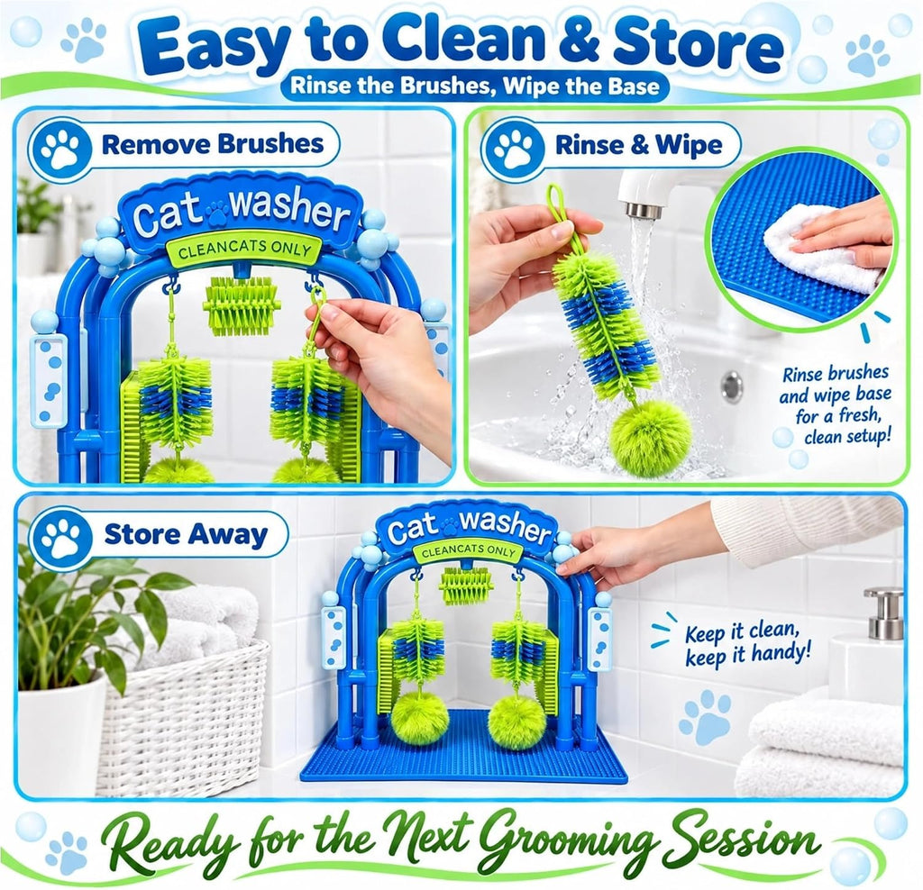 Cat Self Grooming Bath Station, Interactive Cat Wash Toy