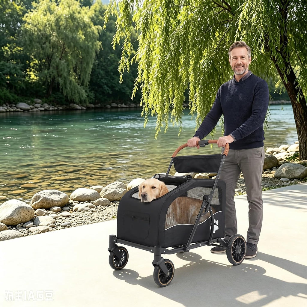 4 Wheel Pet Stroller for Dogs & Cats Foldable Dog Stroller with Detachable