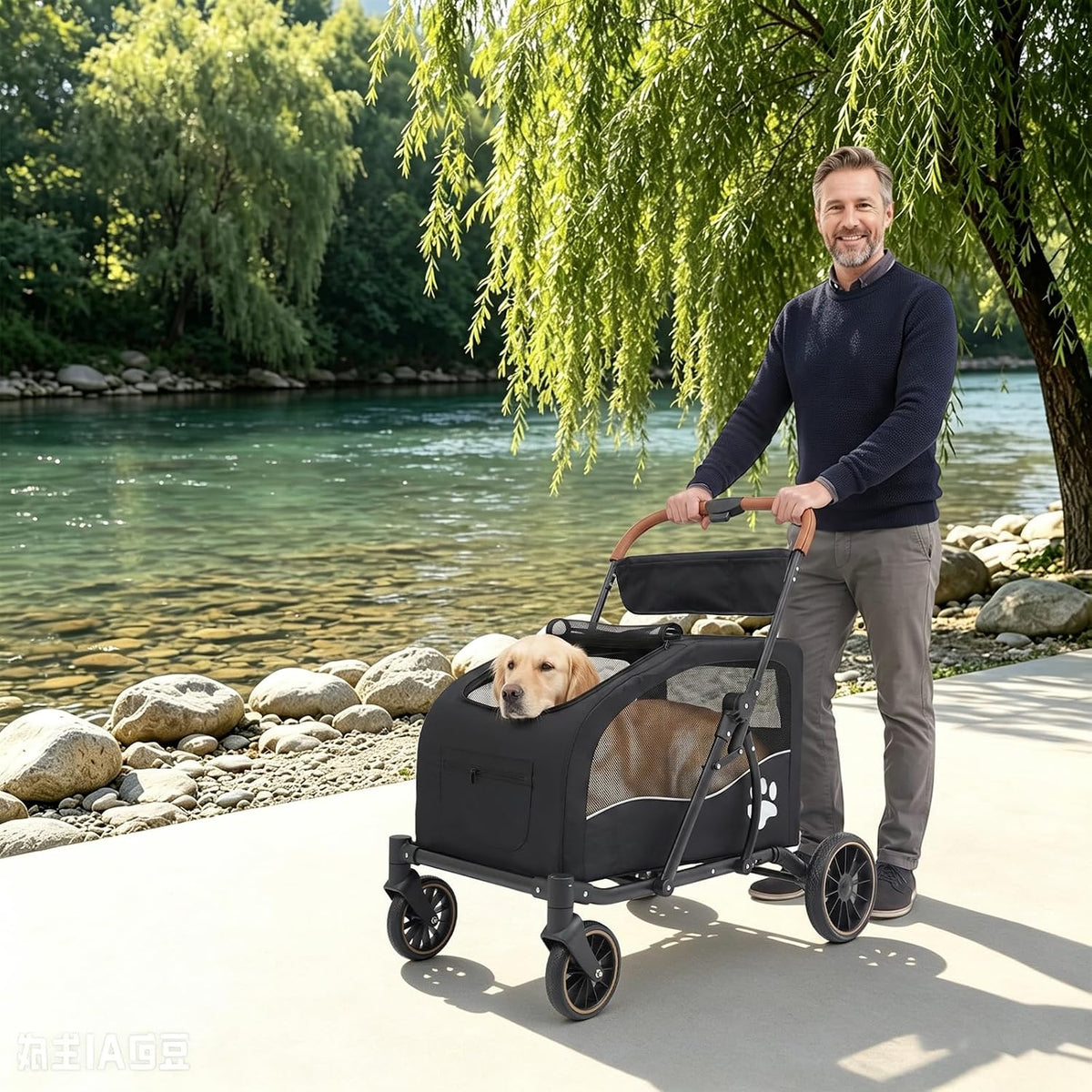 4 Wheel Pet Stroller for Dogs & Cats Foldable Dog Stroller with Detachable