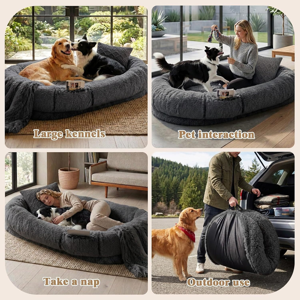 WROS Human Dog Bed for Adult, 71"x45"x12" Giant Calming Nest Bed, Dark Grey