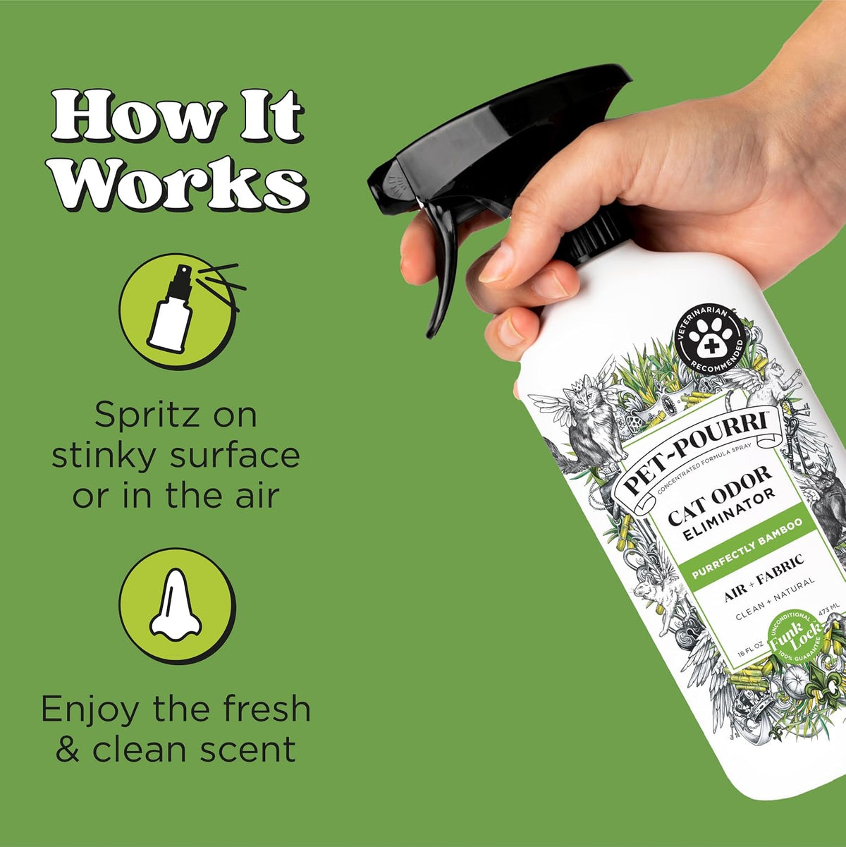Pet-Pourri Air + Fabric, Cat Odor Home Deodorizer Spray, Bamboo, 16 Fl Oz