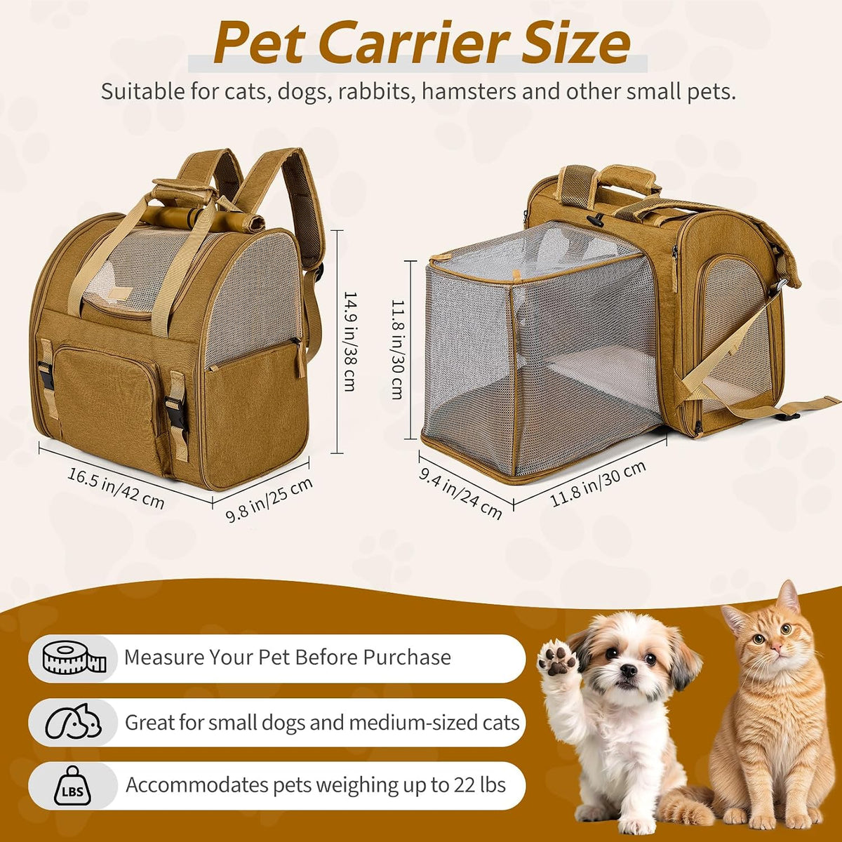 Expandable Cat Carrier Mesh Backpack with Expandable Mesh Side, Padded Shoulder Straps, Breathable Nylon Travel Backpack