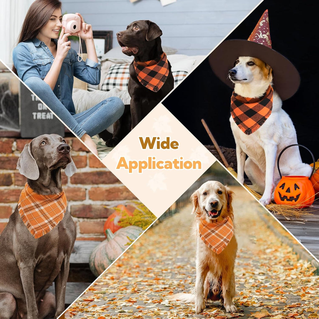 Kytely Dog Bandanas Fall Thankgiving XLarge 2Pack, Plaid Pet Scarf