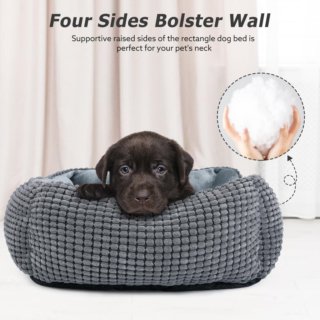 MIXJOY Dog Bed for Large Medium Small Dogs, Rectangle Washable Sleeping Puppy Bed, Soft Calming Cat Beds for Indoor Cats, Orthopedic Pet Sofa Bed, Anti-Slip Bottom with Multiple Size (20'', Grey)