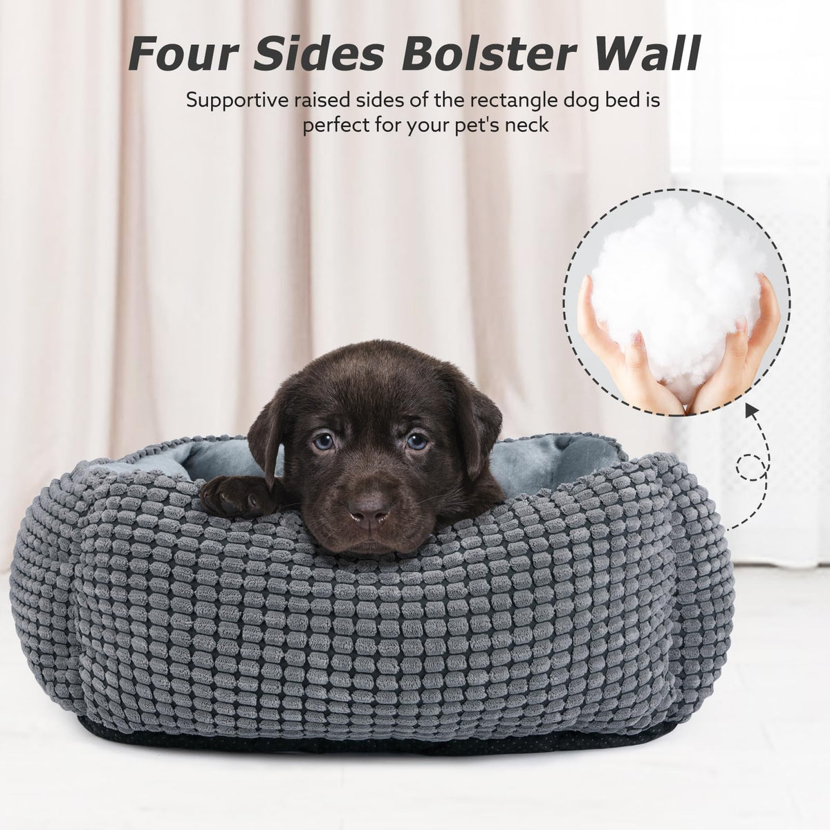 MIXJOY Dog Bed for Large Medium Small Dogs, Rectangle Washable Sleeping Puppy Bed, Soft Calming Cat Beds for Indoor Cats, Orthopedic Pet Sofa Bed, Anti-Slip Bottom with Multiple Size (20'', Grey)