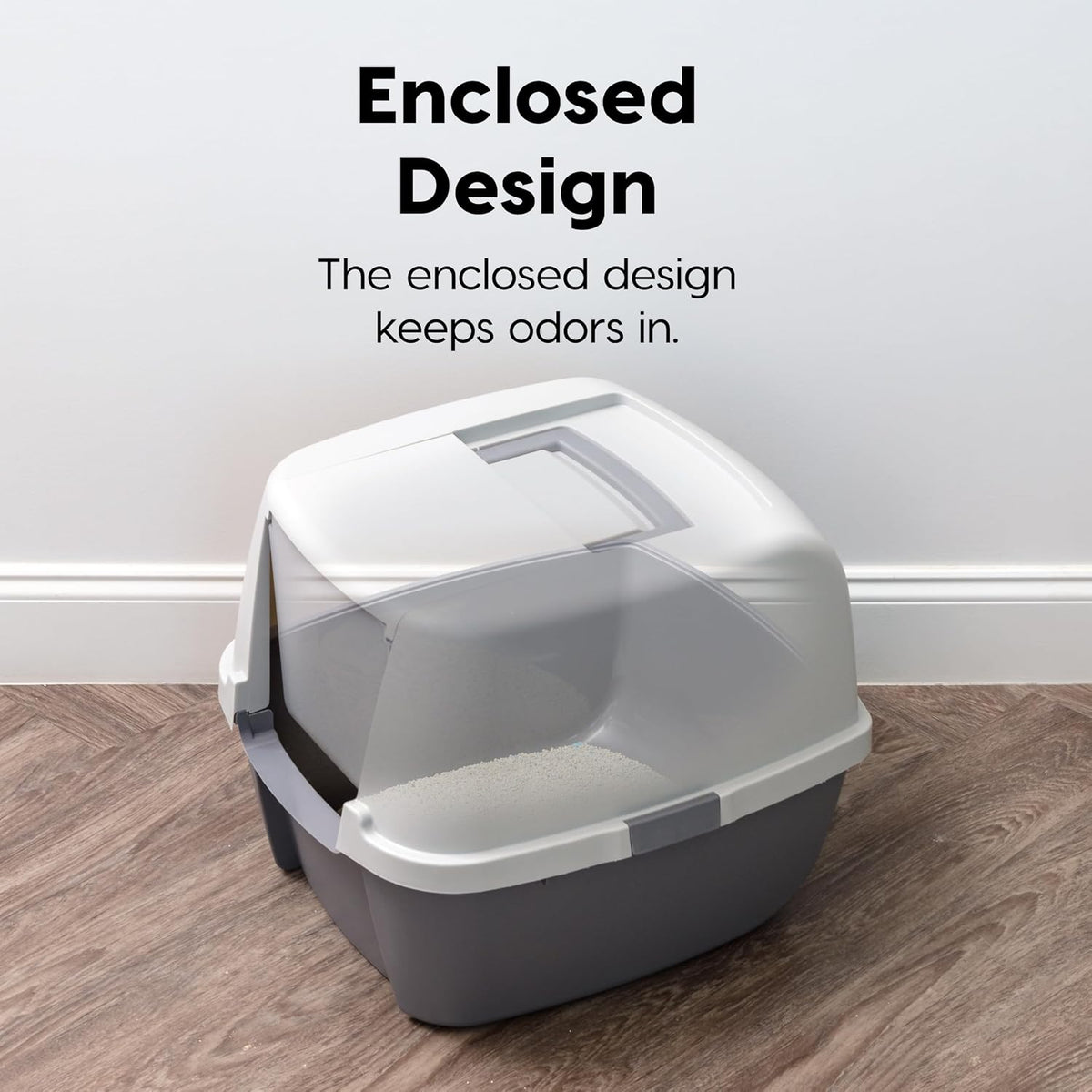 IRIS USA Large Front Door Cat Litter Box, Walk-in Entry, Gray