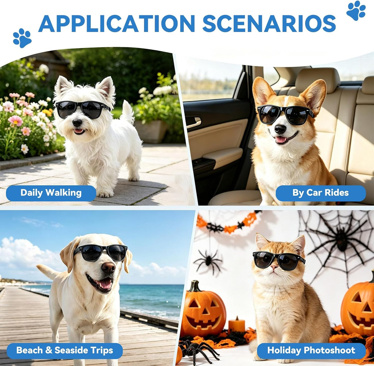 Dog Sunglasses for Medium Breeds, Outdoor UV Protection Pet Glasses with Adjustable Temples & Straps, Medium Dog Sun Gla