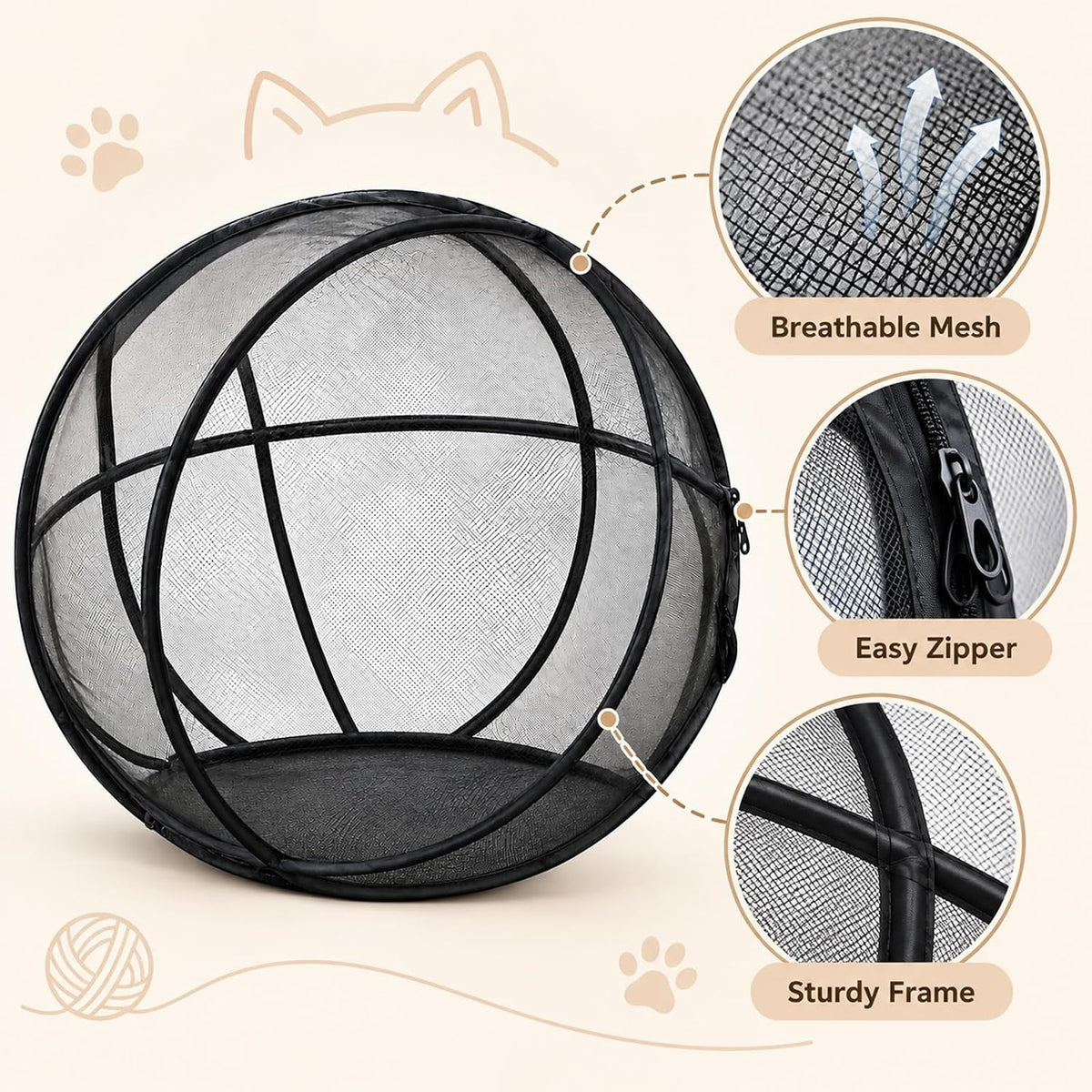 27" Outdoor Cat Enclosure Pop Up Collapsible Mesh 360° Rolling Hamster Ball