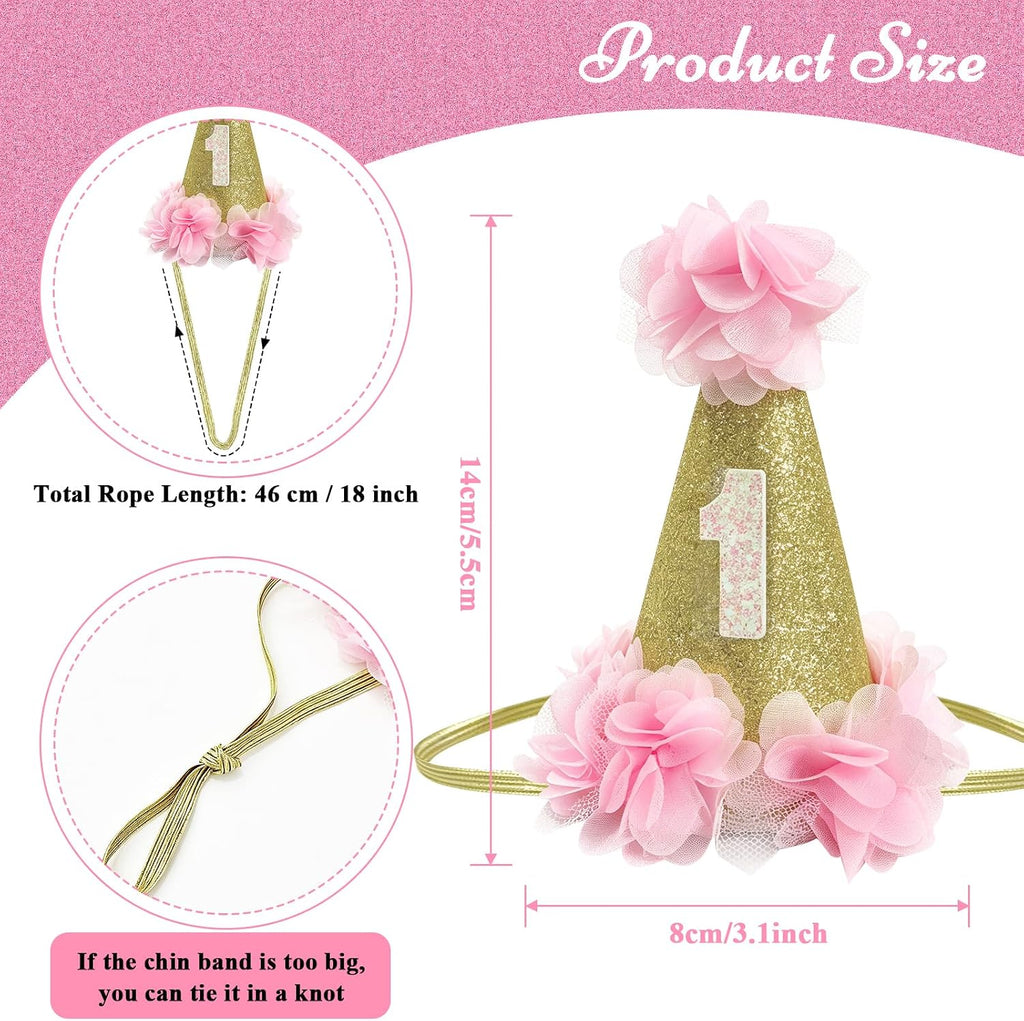 Stock Show 1st Pet Birthday Cone Hat Dogs Cats Holiday Party Hat Headwear Costume with Flowers Accessories and Adjustabl