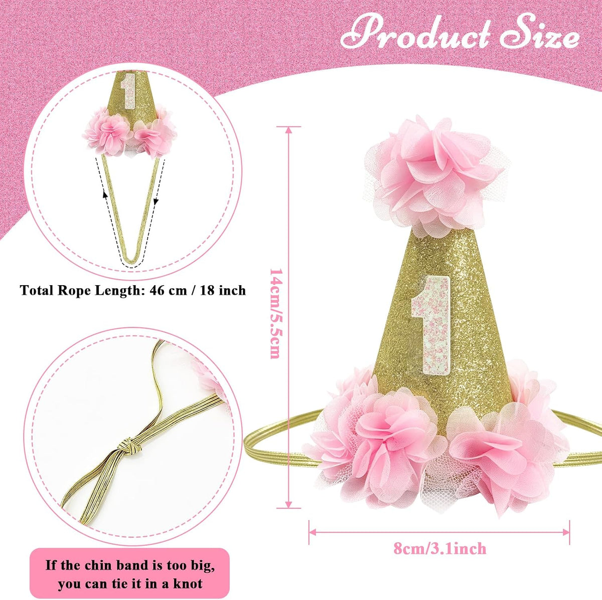 Stock Show 1st Pet Birthday Cone Hat Dogs Cats Holiday Party Hat Headwear Costume with Flowers Accessories and Adjustabl