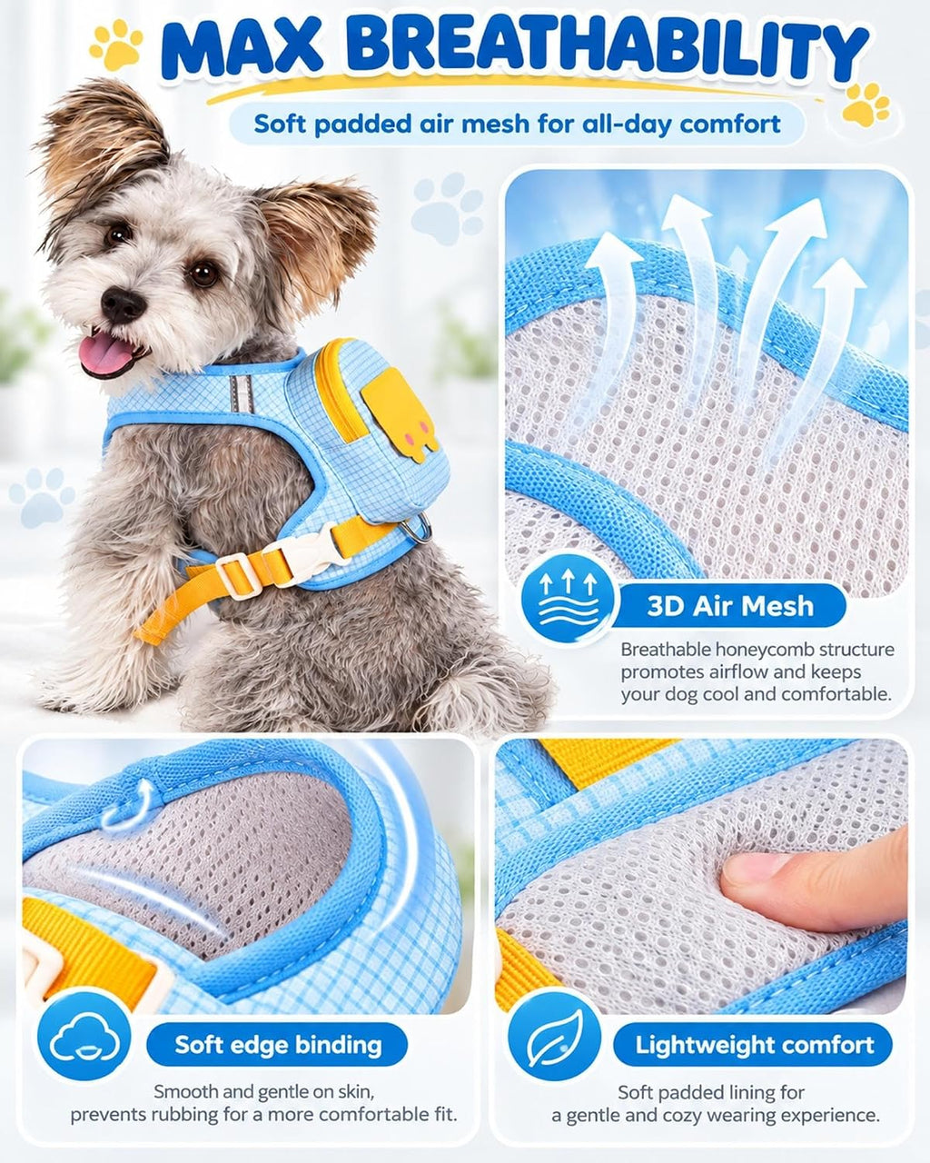 Dog Backpack Harness No-Pull Control Reflective Waterproof